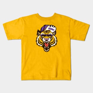 Rad Tiger Head in Purple and Gold Kids T-Shirt